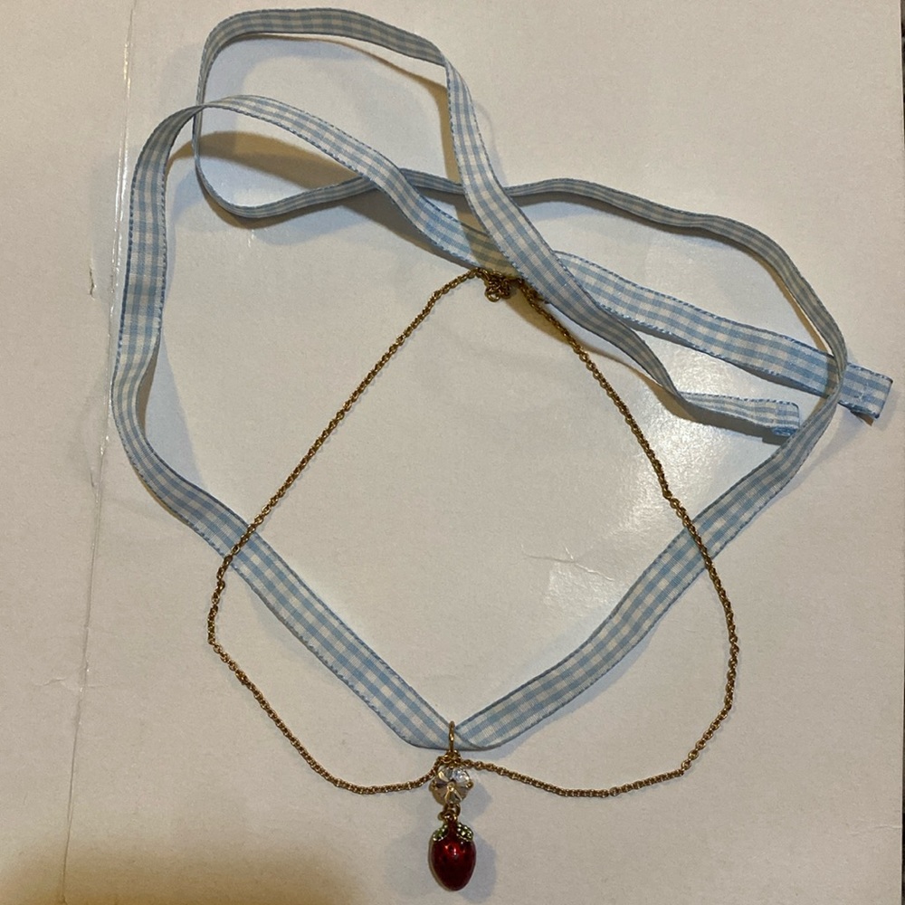 Miu Miu Crystal, Enamel & Ribbon Strawberry Neckl… - image 2